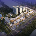 Vibrant Modern Commercial Street With Urban Architecture Trees Waterfront And Night Lighting