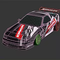 Modified Race Car With Black Silver Body Red White Graphic And Rear Spoiler