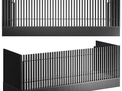 Modern Black Metal Fence With Vertical Slats And Decorative Design Structure 3d model