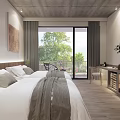 Minimalist Modern Hotel Guest Room With Comfortable Bed Wooden Floor And Pendant Lights
