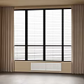 Beige Curtains By Window With Blinds In Light Colored Room With Gray Floor