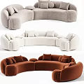Curved Sectional Sofa in Gray Beige Brown with Soft Upholstery and Plush Cushions