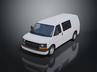 White Cargo Van With Clean Exterior Design On Dark Reflective Surface 3d model