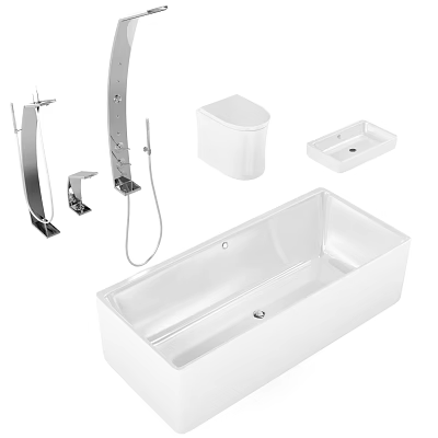 Modern Bathroom Suite with Bathtub Toilet Sink and Shower System Fixtures 3d model