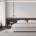 Modern Bedroom Interior Design With White Bed Wooden Floor And Wall Art