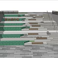 Stone Wood Terrace Steps With Seating Green Plants In Commercial Complex Public Space