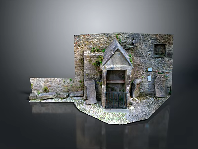 Ancient Stone Building Structure With Moss Covered Walls Stone Portal And Paved Ground 3d model