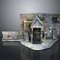 Ancient Stone Building Structure With Moss Covered Walls Stone Portal And Paved Ground 3d model