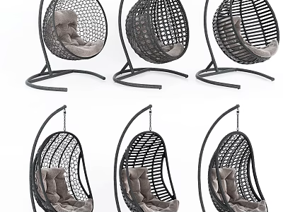 Stylish Hanging Chairs With Woven Design And Cushions 3d model