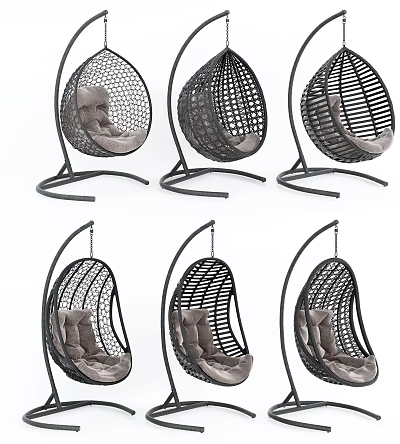 Stylish Hanging Chairs With Woven Design And Cushions 3d model