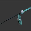 Blue Decorative Sword With Ornate Hilt Circular Accents Shiny Blade On Dark Background