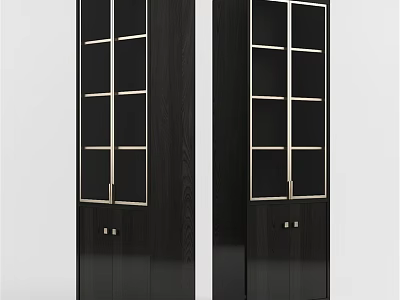 Elegant Modern Cabinet Design With Black Finish Gold Trim And Glass Doors 3d model