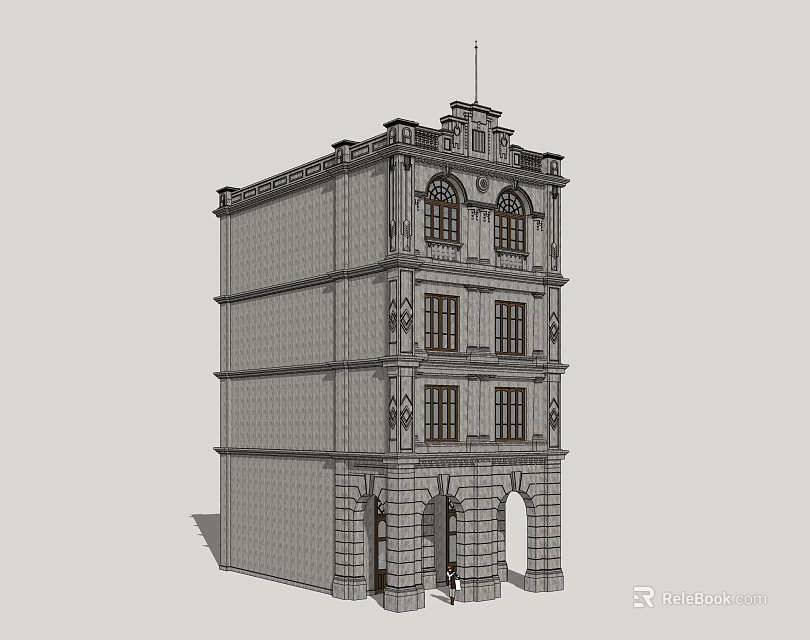 Classical Style Commercial Complex With Multi Storey Building And Decorative Arched Entrances 3d model