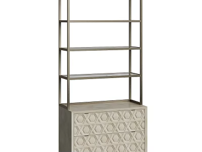 Modern Decorative Cabinet With Metal Frame Glass Shelves And Hexagonal Pattern Drawers 3d model