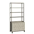 Modern Decorative Cabinet With Metal Frame Glass Shelves And Hexagonal Pattern Drawers