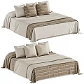 Cozy Double Bed With Neutral Toned Linen Bedding Striped Plaid Patterns And Pillows