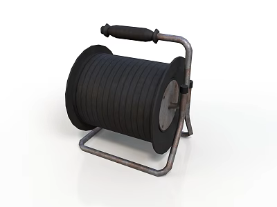 Black Cable Reel With Metal Stand And Portable Handle For Industrial Use 3d model