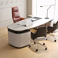 Modern Office Desk With Laptop Desk Lamp Red And Gray Chairs Near Window