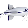 White Zeppelin Airship Design With Blue Stripes And Engine Structure Details 3d model