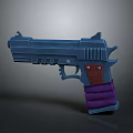 3D Modeled Weapon Pistol With Blue Body Purple Grip And Red Accents Design