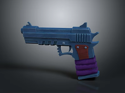 3D Modeled Weapon Pistol With Blue Body Purple Grip And Red Accents Design 3d model