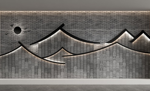 New Chinese style landscape wall Huizhou tile background wall partition 3d model