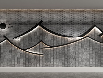 New Chinese style landscape wall Huizhou tile background wall partition 3d model