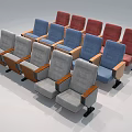 Colorful Conference Chairs With Wooden Arms And Metal Legs Arranged In Rows