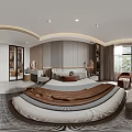 Elegant Modern Bedroom Interior With Large Windows Wardrobe Bed Rug And Minimalist Design