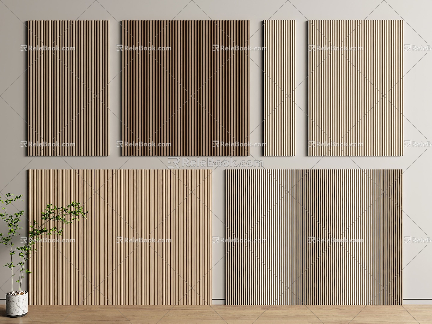 Wall Panel Grille Panel Wood veneer Decorative Panel Solid Board Wood Grille TV Background Wall 3d model