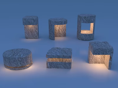 Natural Stone Outdoor Lights in Various Shapes Illuminated for Outdoor Decor 3d model