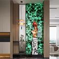 Modern Entryway Interior With Green Decorative Wall Sculpture Artwork And Lighting Fixture