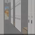 Neatly Arranged Numbered White Lockers Interior With Corridor Walls And Gray Floor