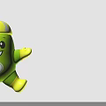 Cute Green and Yellow Doll Featuring Smiling Face and Emblem in Cheerful Dancing Pose