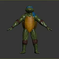 3D Ninja Turtle Character Model With Green Skin Blue Headband And Orange Shell