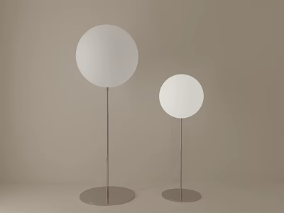 Modern Floor Lamps With White Round Shades Metal Stands And Circular Bases In Light Background 3d model