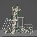 Elegant Floral Arrangement With White Pink Flowers Green Leaves And White Geometric Frames