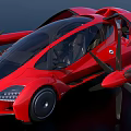 Futuristic Red Flying Car With Modern Aerodynamic Design And Rotor Blades