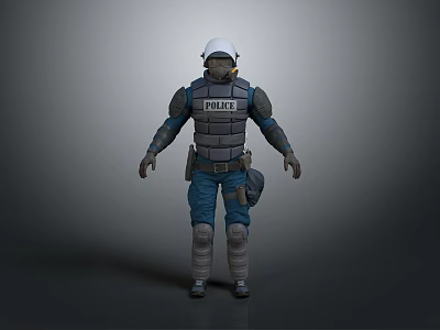 Police Tactical Uniform With Protective Vest Helmet Blue Pants And Boots 3d model