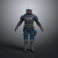 Police Tactical Uniform With Protective Vest Helmet Blue Pants And Boots