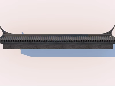 Traditional Chinese Building Exterior Wall With Curved Eaves And Black Tile Roof Design 3d model