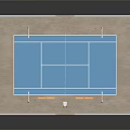 Tennis Court Structure With Blue Playing Surface White Fencing Net And Lines