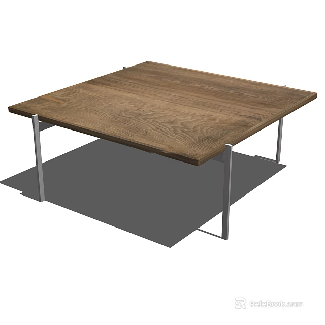 Modern Square Coffee Table With Natural Wooden Top And Metal Legs 3d model 