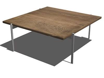 Modern Square Coffee Table With Natural Wooden Top And Metal Legs 3d model
