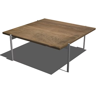 Modern Square Coffee Table With Natural Wooden Top And Metal Legs 3d model