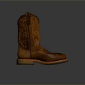 Stylish Brown Leather Cowboy Boots With Carved Patterns And Yellow Soles