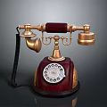Vintage Telephone Design With Rotary Dial Brass Components Wooden Base And Black Cord
