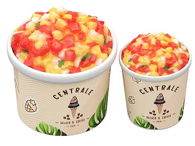Fresh Colorful Fruit Salad in Centrale Paper Cups with Gelati Cremerie Branding 3d model