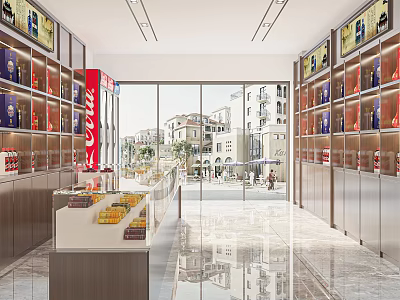 Bright Tobacco Liquor Store Interior With Display Shelves And Products 3d model