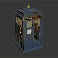 Traditional Blue Police Box Structure with Door Windows and Police Sign